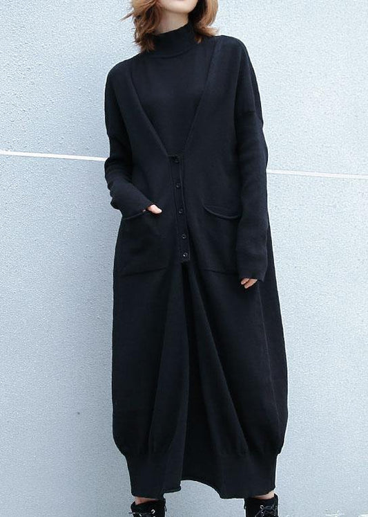 あったか 2WAY(着回し) セーターワンピース 秋冬 モード風 ブラック レディース ニットワンピース