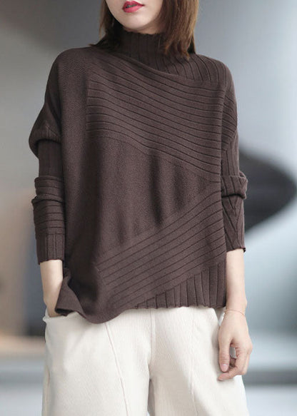 フレンチ風 チョコレートカラー アシンメトリーデザイン 厚手 秋セーター  よりEC向けに整えるなら：  【秋冬】フレンチ風 チョコブラウン アシメデザイン 厚手ニットセーター（レディース）