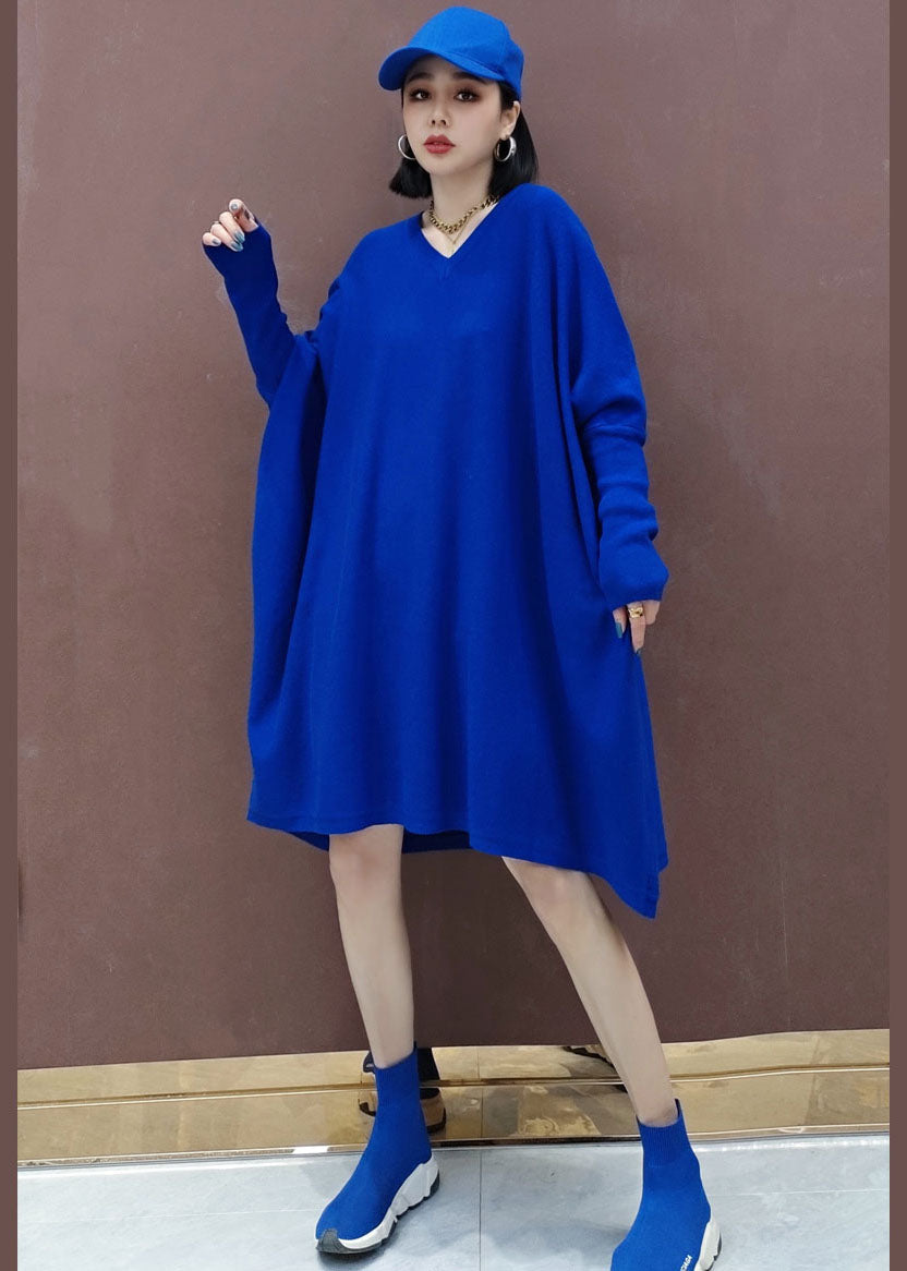 大きいサイズ ブルー ゆったり ニットワンピース 春